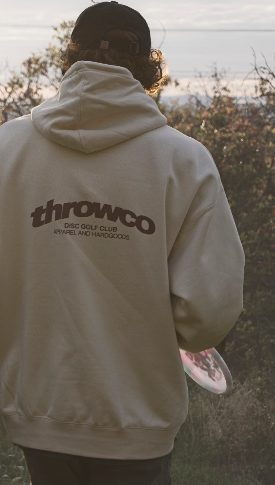 The Classic Throw Co. Hoodie in Off White, throwco back print
